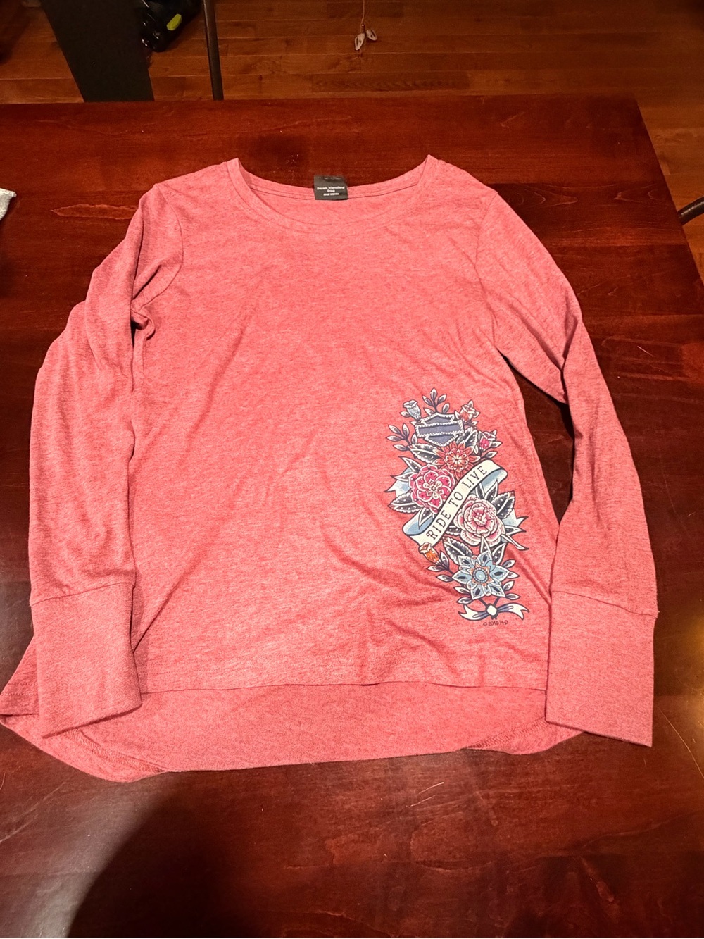 Harley-Davidson Heathered Pink Floral Graphic Long-Sleeve Top